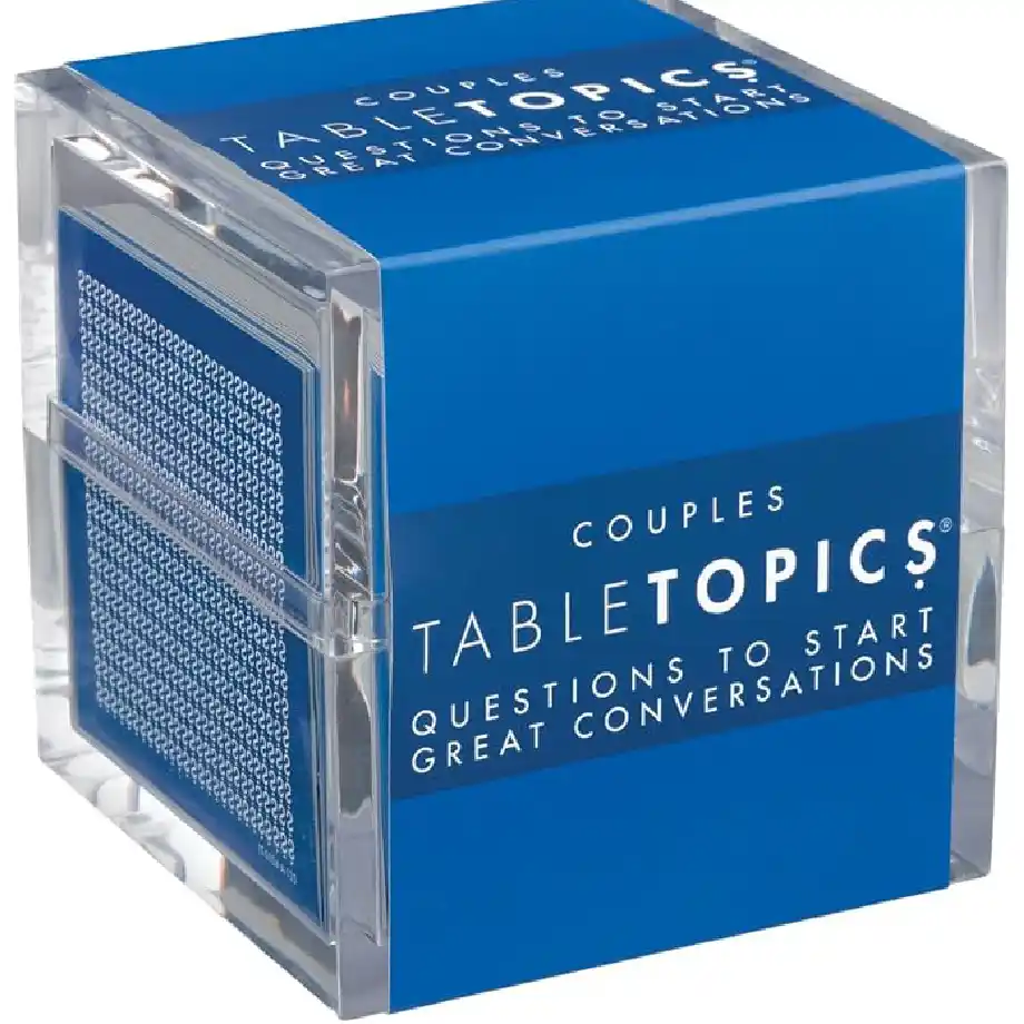 TableTopics Couples Question Game featuring 135 fun question cards for couples. Designed to start memorable and fun conversations.