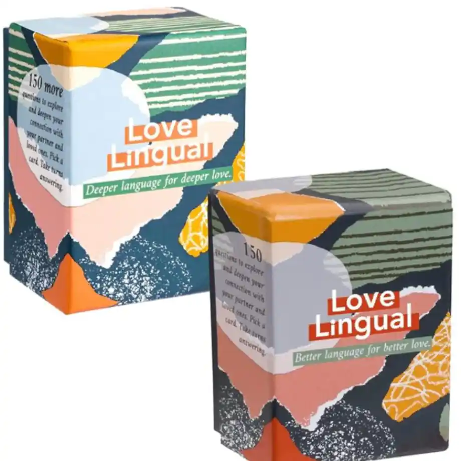 FLUYTCO Love Lingual Card Game featuring 300 conversation starter questions-for-couples. Designed to explore and deepen connections, this game is perfect for date nights and enhancing relationships through meaningful conversations.