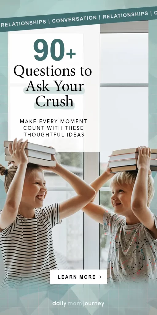 Two children balancing books on their heads, discovering 90+ creative and fun questions for your crush to make every conversation count.