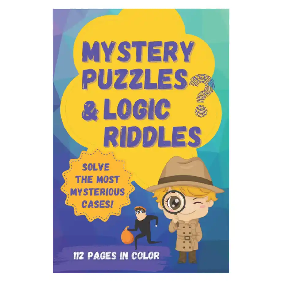 An illustrated collection of mystery puzzles and logic riddles for adults, designed to challenge and entertain. Perfect for puzzle enthusiasts looking to test their problem-solving skills with fun and engaging brain teasers.