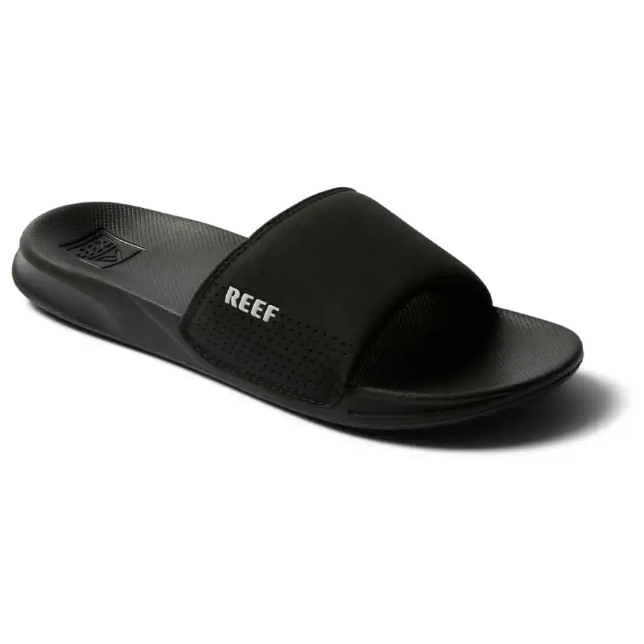 Reef Men’s Slide Sandals in black, designed for comfort and durability, perfect for casual everyday wear. A practical and stylish stocking stuffer for husband.