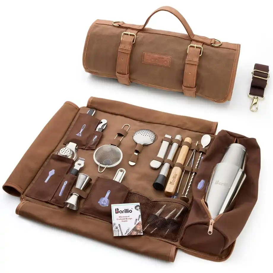 Barillio's 17-piece professional bartender kit includes all the tools needed to mix the perfect cocktails, making it an ideal stocking stuffer for your husband who enjoys creating drinks at home.