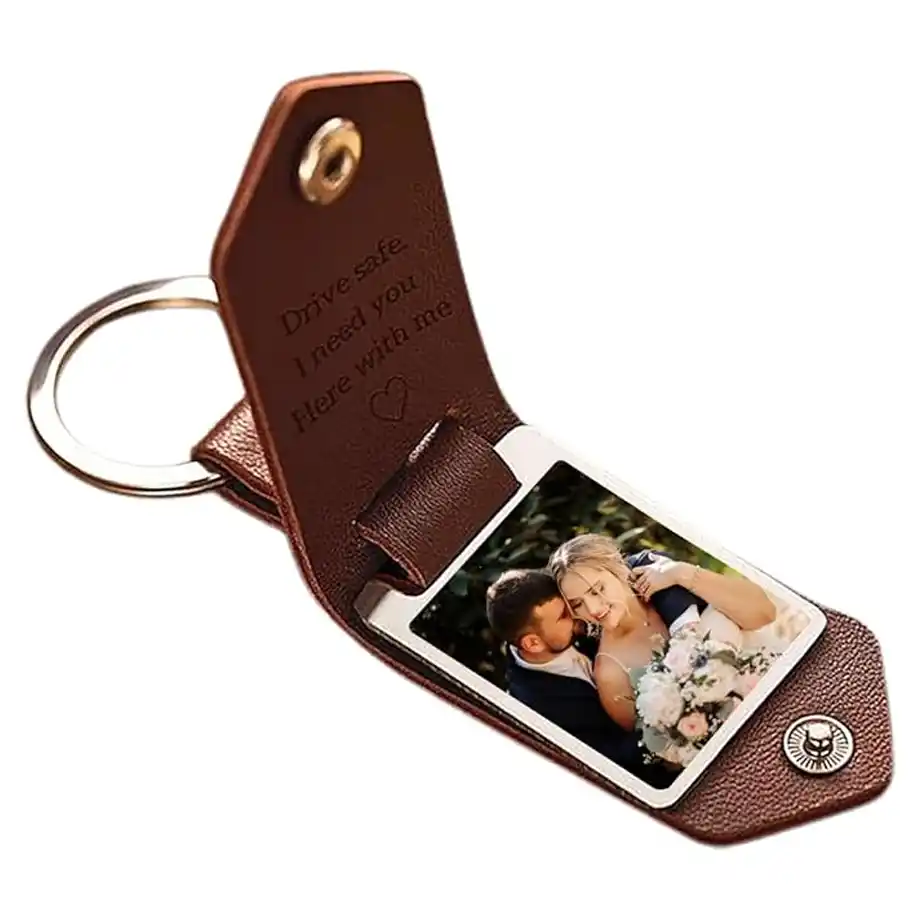 Customized leather keychain, perfect for adding a personal touch to your husband's stocking this holiday season.