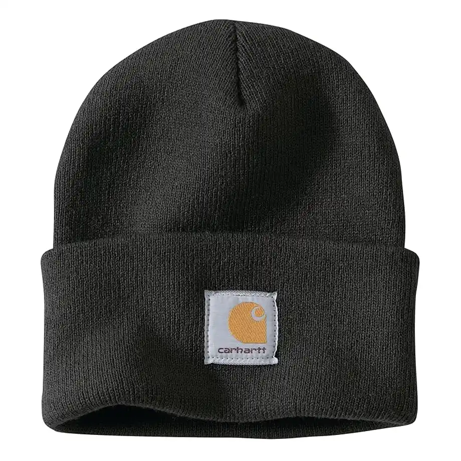 Carhartt acrylic watch hat in black, offering warmth and durability, a perfect stocking stuffer for your husband this holiday season.