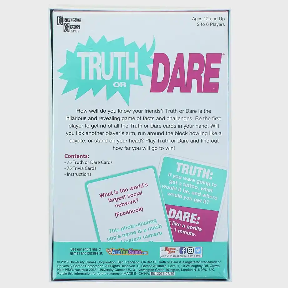 Truth or Dare adult party game featuring bold and exciting truth or dare questions, perfect for 2-6 players at social gatherings.