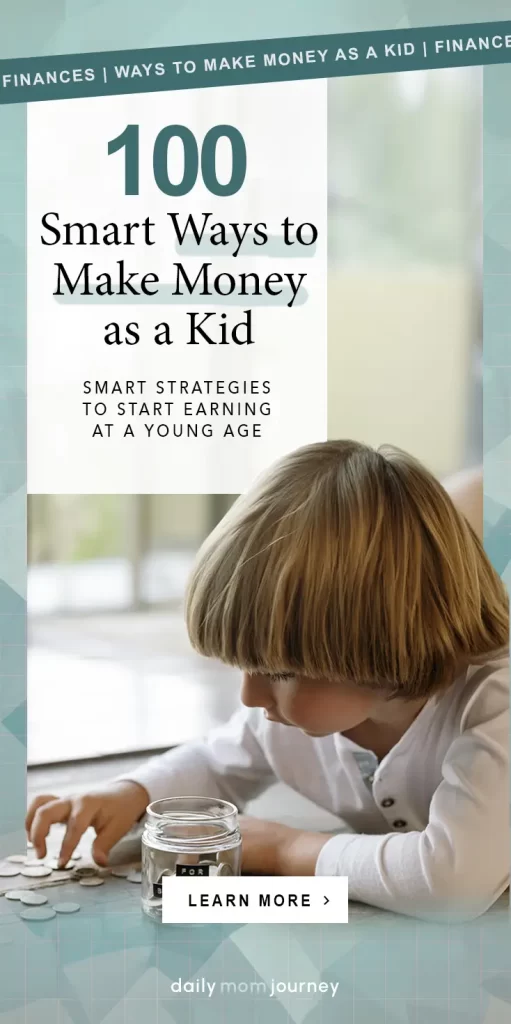 A child carefully counting coins and placing them into a savings jar, illustrating smart ways to make money as a kid through financial responsibility.