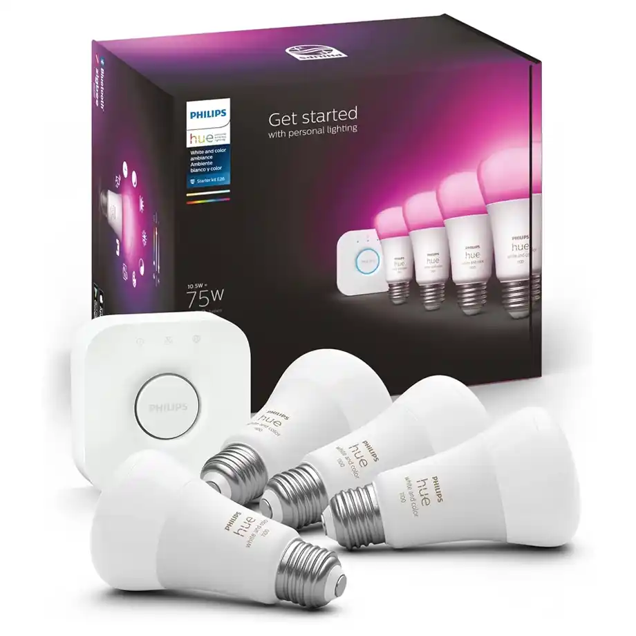 Philips Hue White and Color Ambiance Smart Bulb, a versatile smart lighting solution compatible with Alexa and Google Assistant, ideal for setting calming or vibrant moods during the witching hour.