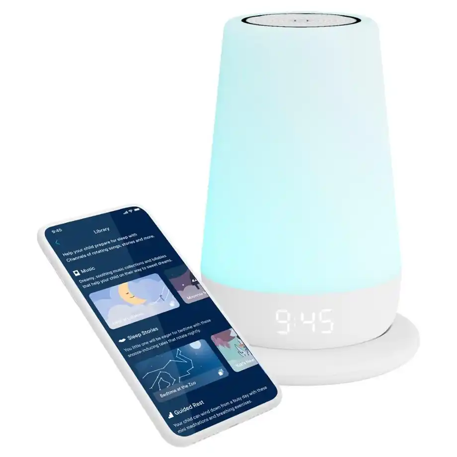 Hatch Baby Rest night light and sound machine, featuring soothing sounds and customizable colors to help your newborn settle during the witching hour.