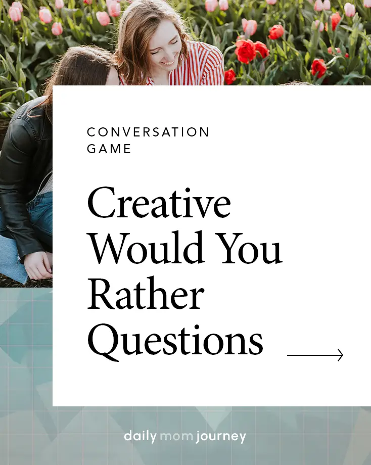 A cheerful design promoting "Creative Would You Rather Questions" to make game nights memorable and engaging.