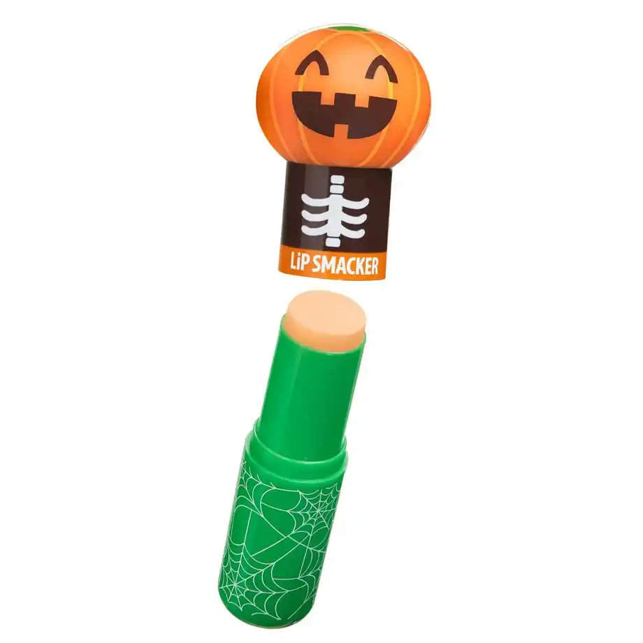 Adorably spooky Lip Smacker Lippy Pal lip balm in Pumpkin Patch Latte flavor, perfect for moisturizing, nourishing, and adding a festive touch to your Halloween boo basket!