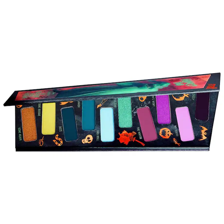 Gorgeous and hauntingly festive Nightmare Before Christmas Halloween Town eyeshadow palette by Melt Cosmetics, adding a touch of spooky glam to any Halloween boo basket!