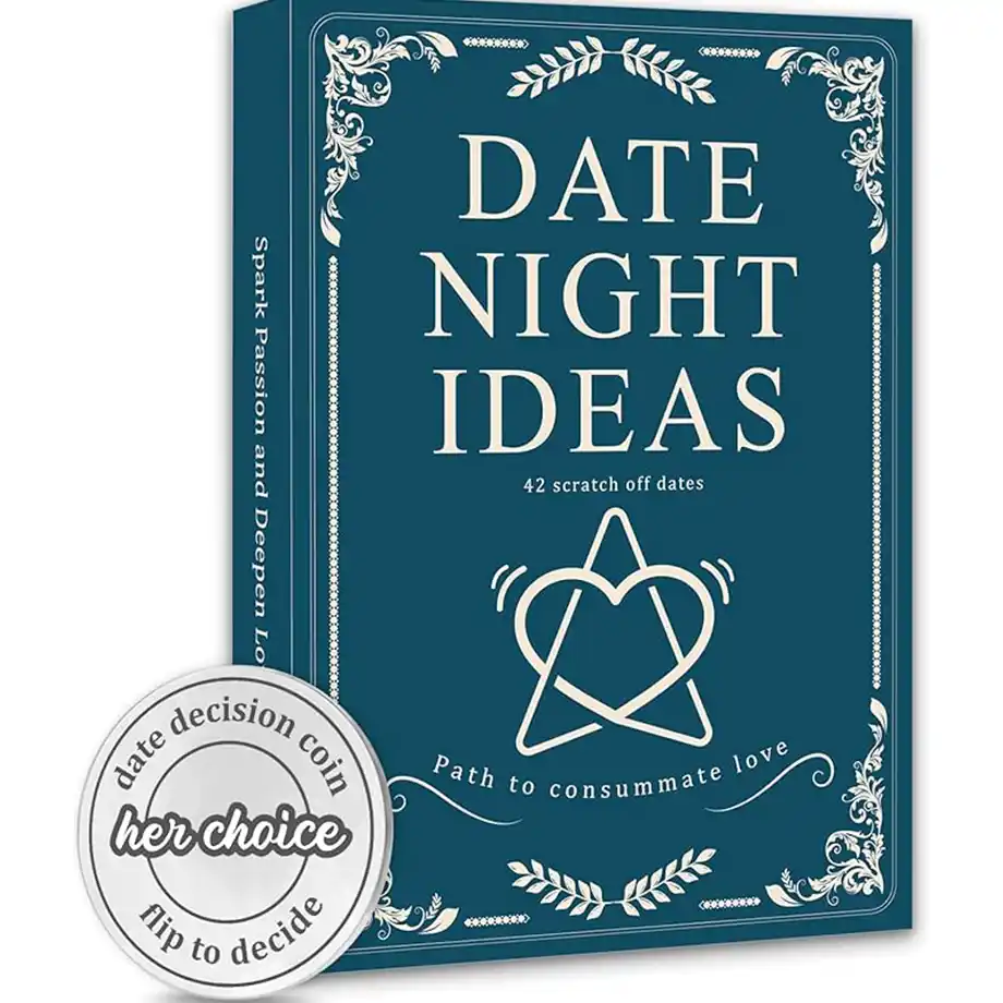 An engaging image featuring date ideas cards designed as a fun couples' game, offering romantic and adventurous activities. Perfect for those seeking cheap date ideas with an interactive twist.