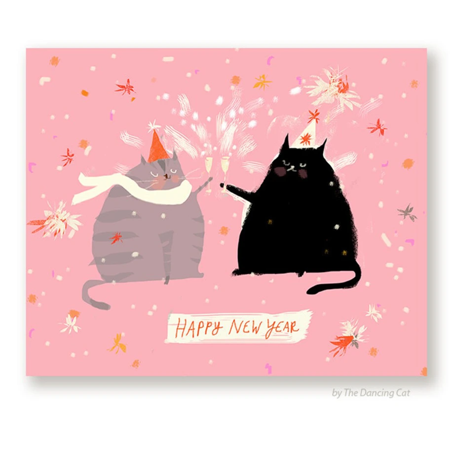 Unique cat cartoon happy new year wishes card