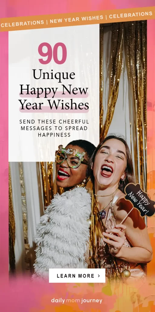 Two friends dressed in festive New Year's Eve outfits, laughing and holding celebratory props, perfect for sharing happy new year wishes.