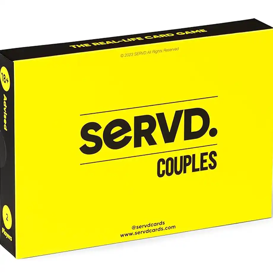 The 'Servd. Couples' card game offering a fun and interactive real-life challenge hot seat questions experience for couples.