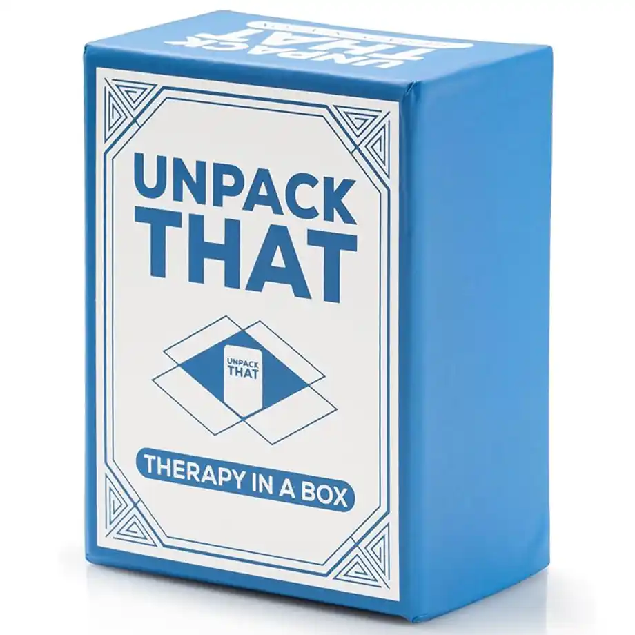 "Unpack That" set of couple conversation card games featured as “Therapy in a Box” with challenging hot seat questions for a stronger relationship.