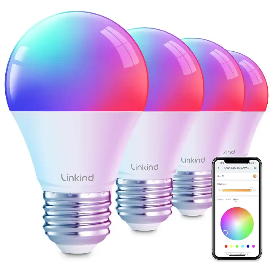 A color-changing smart LED light bulb compatible with Alexa and Google Assistant, making it a unique and practical choice for white elephant gift ideas.