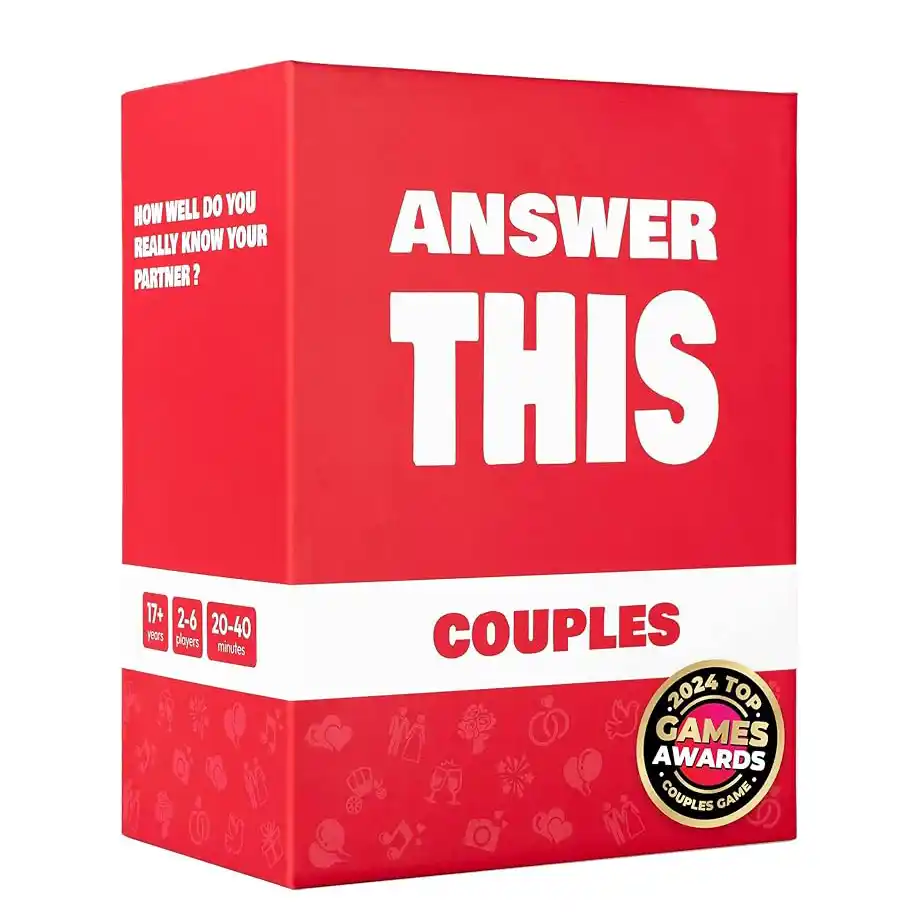 "Answer This" – a couples game designed to encourage open and thoughtful conversations, perfect for strengthening relationships and enhancing date nights.