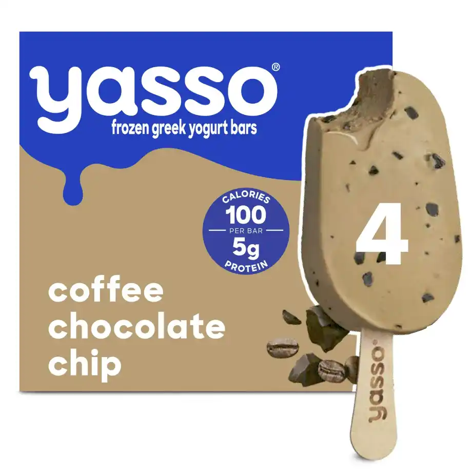 Frozen Greek yogurt bars with coffee chocolate chip, a creamy and indulgent yet healthy snack for kids, combining rich flavors with a boost of protein.