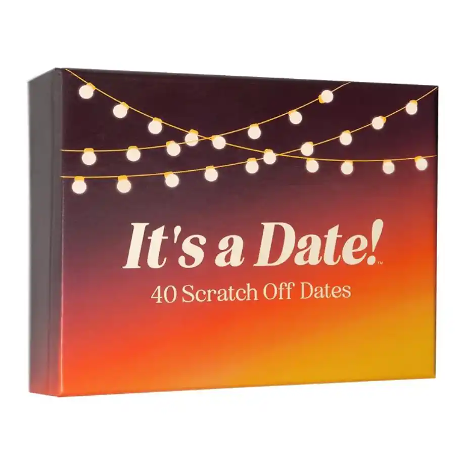 "It's a Date!" – 40 scratch-off date ideas designed for couples, offering fun and romantic ways to connect, perfect for anniversaries, birthdays, and special occasions.