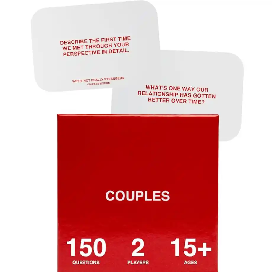 "WE'RE NOT REALLY STRANGERS" Couples Edition – a 150-card game designed to foster deep connections and bonding, perfect for memorable date nights and quality time together.