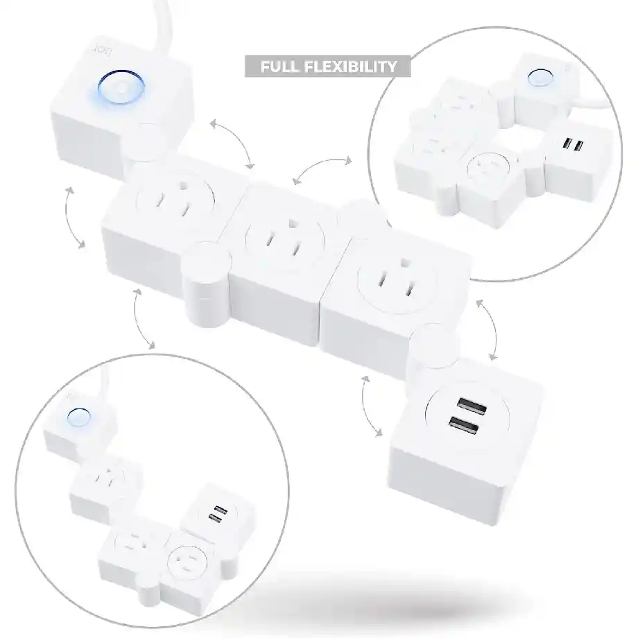 iJoy power strip with 3 outlets, 2 USB ports, and a 5ft extension cord, perfect for home or office use. A great gift idea for coworkers who need convenient charging and power solutions.