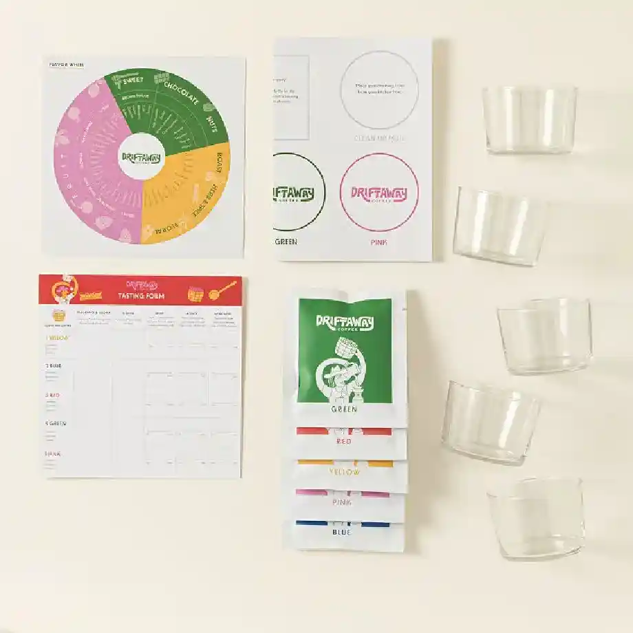 Blind Taste Test Coffee Kit with everything needed to taste and evaluate coffee like an expert. A perfect gift idea for coworkers who love coffee and enjoy exploring new flavors.