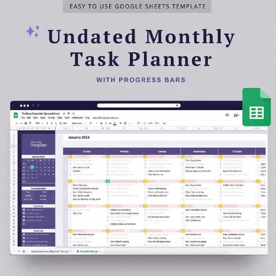 Undated digital planner for iPad and Google Sheets, featuring daily, weekly, and monthly planning. A perfect gift idea for coworkers who love staying organized with a sleek and modern planner.