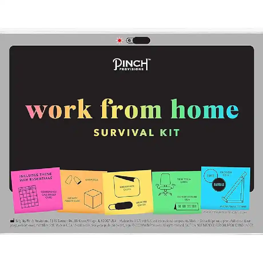 Compact metal survival kit with 9 must-have essentials to stay productive while working from home. A thoughtful gift idea for coworkers who need a little extra support in their remote work setup.