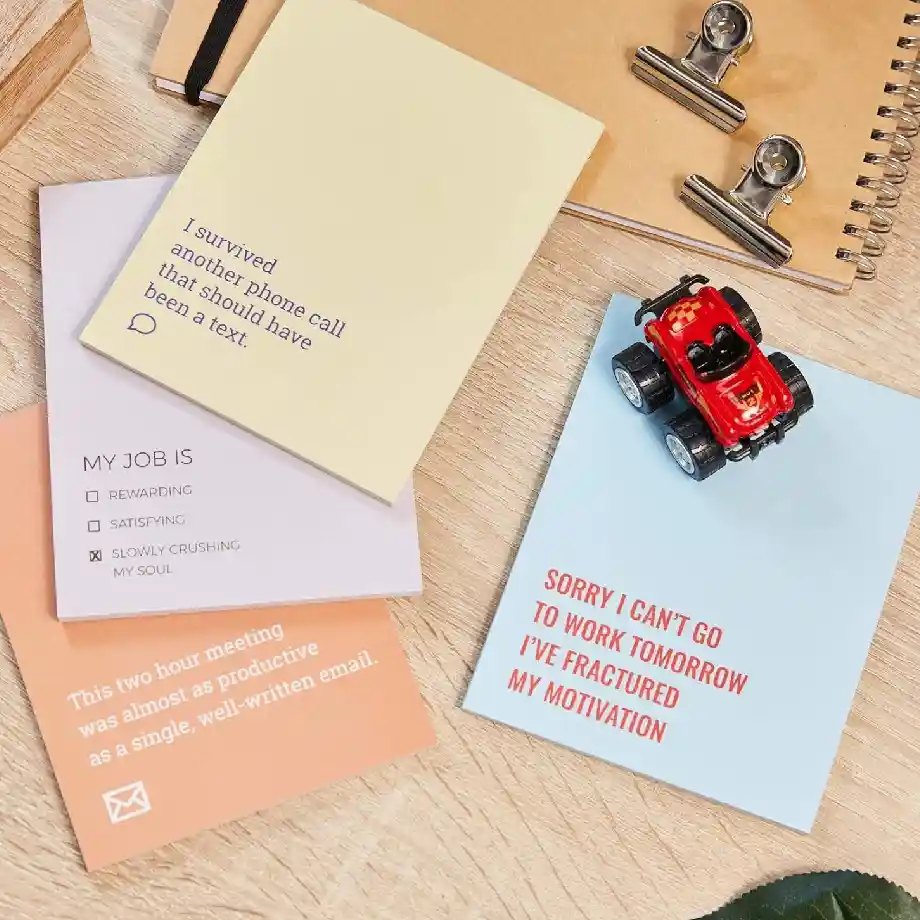 Juvale 8-pack funny notepads with sarcastic sayings, a perfect demotivational gift for coworkers, employees, and office colleagues.







