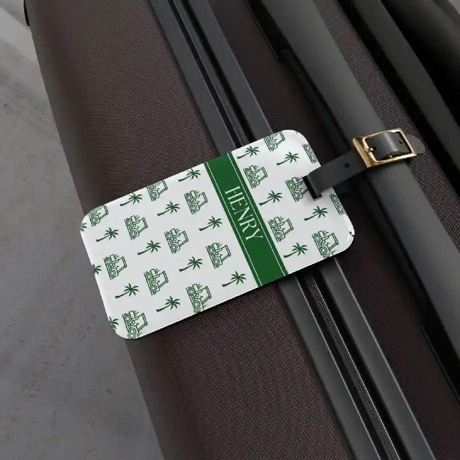 Custom golf luggage bag tag, perfect for golfers and golf tournament participants. A unique and stylish personalized gift for men who love golf. Ideal for travel, this durable bag tag adds a personal touch to golf bags and luggage. Great for birthdays, tournaments, and special occasions.