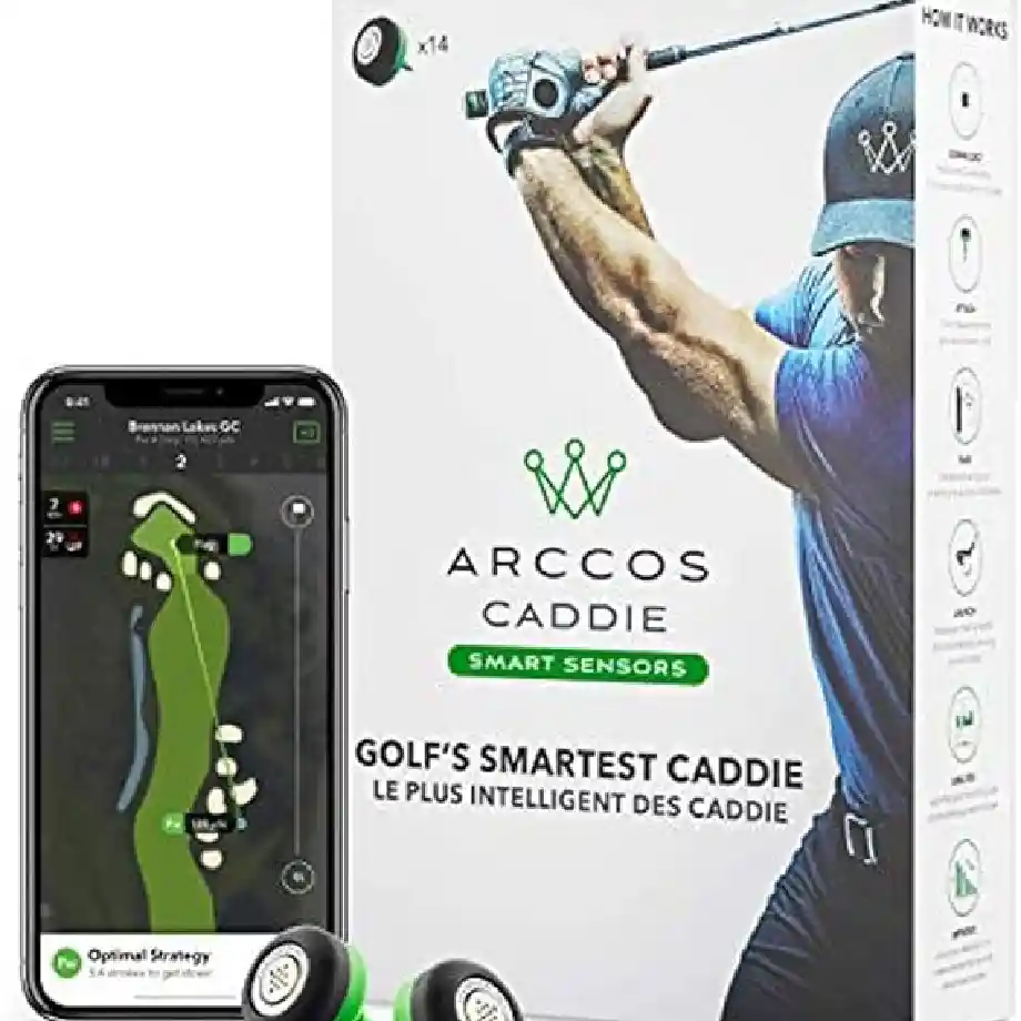 Arccos Golf Caddie Smart Sensors with AI-powered shot tracking, GPS rangefinder, and automatic stat analysis—perfect for improving your golf game.