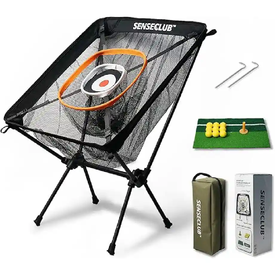 Backyard Golf Practice Net with mat and balls, perfect for chipping and driving practice. Includes a target for accuracy training, making it a great golf gift idea for enthusiasts. Ideal for indoor and outdoor use, bringing fun and skill improvement to any golfer’s routine.