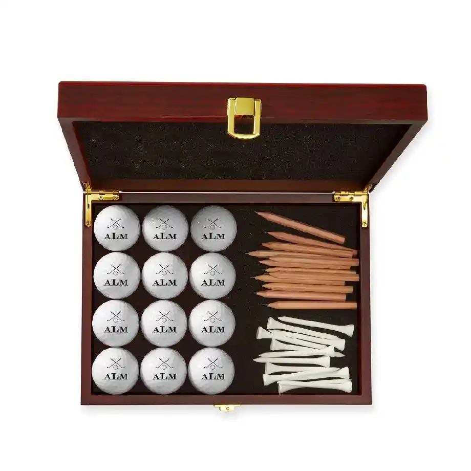 A customized golf ball gift set featuring personalized text or logos, making it a perfect gift for golf enthusiasts, tournaments, or special occasions.