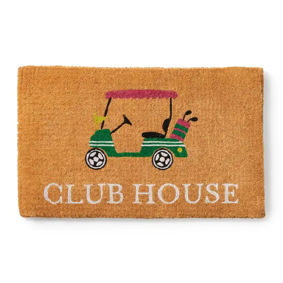 A stylish and durable personalized doormat featuring a golf cart design, perfect for golf enthusiasts. Ideal for entryways, patios, or man caves, this custom welcome mat makes a great golf gift for him, Father's Day, or housewarming. Adds a personal touch to any golfer’s home décor.