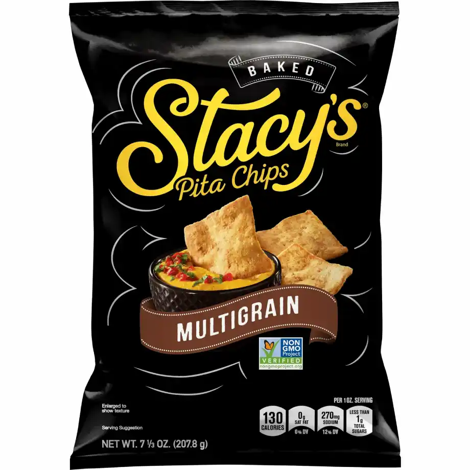 Multigrain pita chips, a crunchy and fiber-rich snack for kids, offering a healthier alternative to regular chips with a satisfying texture and flavor.