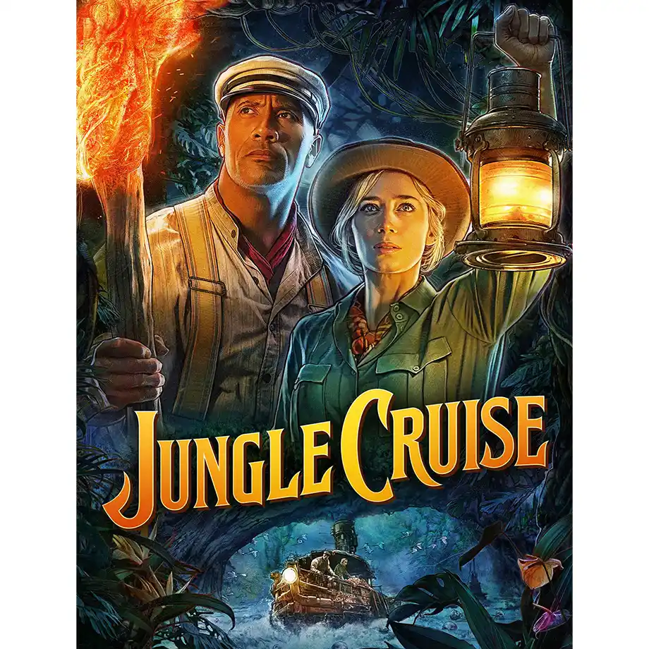 The image from Jungle Cruise shows a brave explorer and a riverboat captain on a thrilling journey through the Amazon. An action-packed adventure in the Best Kid Movies category!