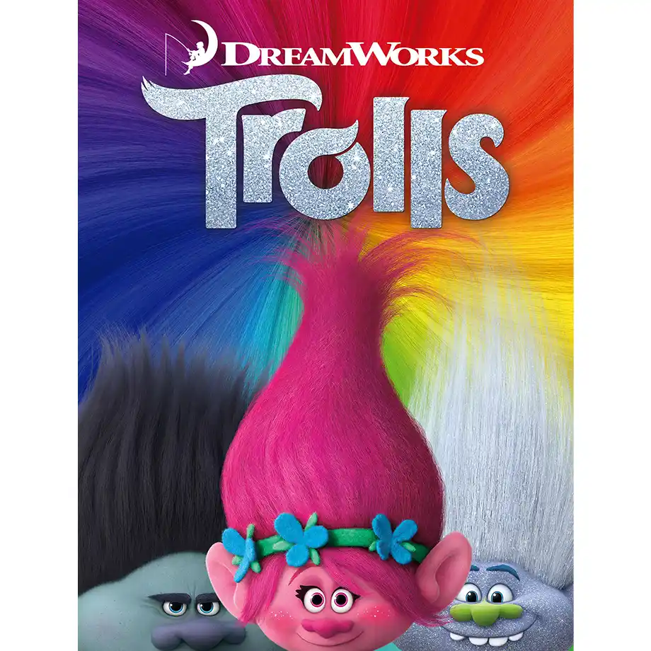 The image from Trolls shows colorful, happy trolls dancing and singing on a joyful adventure to save their friends. A vibrant and musical journey in the Best Kid Movies category!