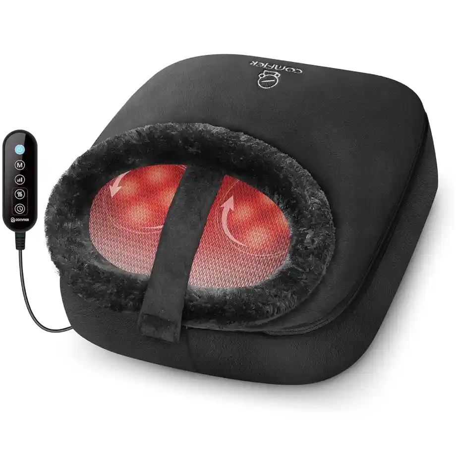 COMFIER electric foot massager with heat, designed for soothing relief from plantar fasciitis and neuropathy. A perfect gift for men and women, doubling as a foot warmer and back massager. Fits up to size 12.