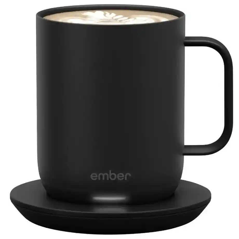 Ember 10 oz black smart mug with temperature control, perfect for keeping drinks warm. A great gift idea for coworkers who enjoy their coffee at the perfect temperature throughout the day.