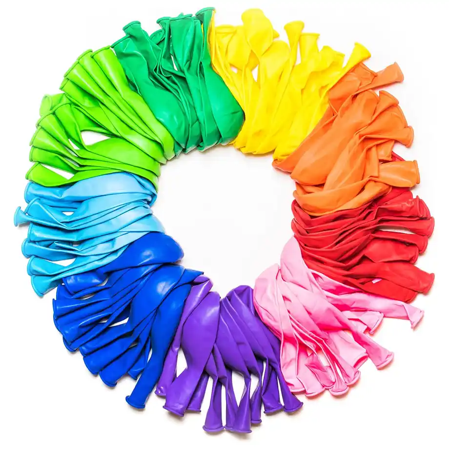 A vibrant assortment of colorful balloons, perfect for indoor games, party decorations, and fun-filled activities for kids and adults alike.