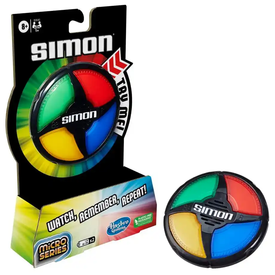 The compact Hasbro Simon Micro Series Game with light-up buttons, offering quick and exciting indoor games for kids and adults to test memory and reflexes anywhere.