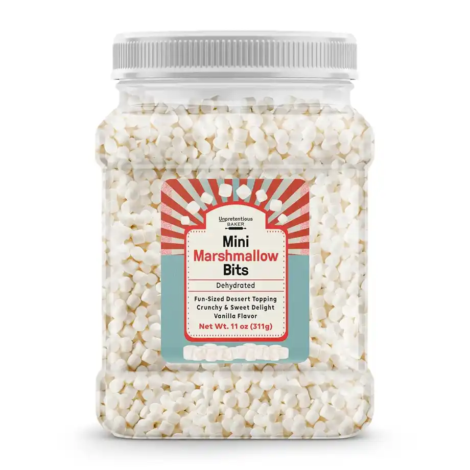 A bag of dehydrated mini marshmallows, perfect for snacking or using as a creative building material in indoor games, making game nights and activities more fun and engaging.