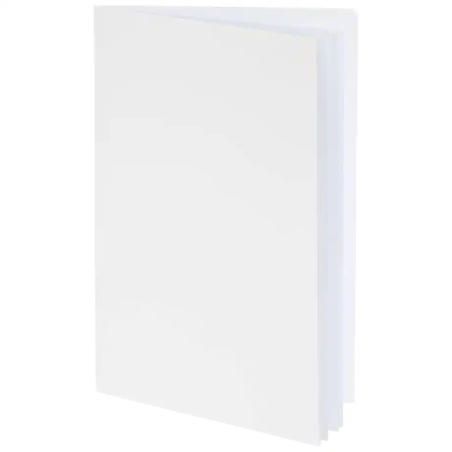 A plain white booklet with blank pages, perfect for creative activities and storytelling. This versatile tool can be used for writing, drawing, or designing personalized indoor games, making it a great addition to fun and engaging home activities.