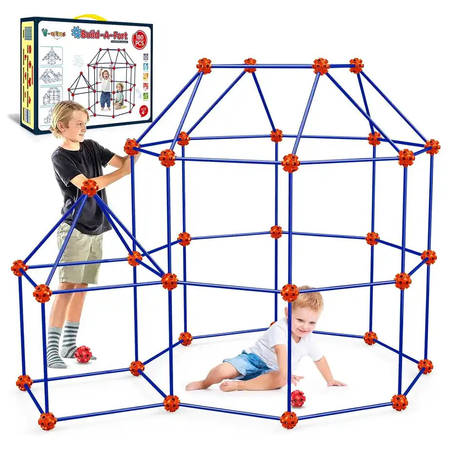 A V-Opitos fort building kit with glow-in-the-dark connectors, perfect for engaging indoor games that encourage creativity and teamwork in kids.