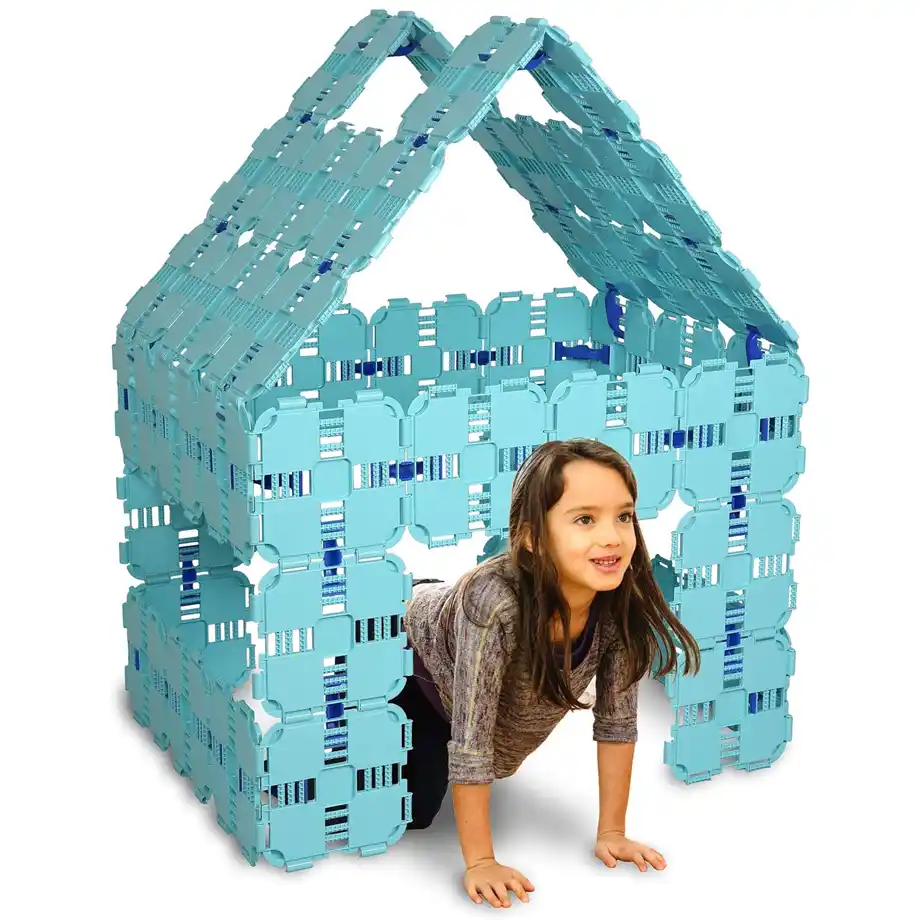 A Fort Boards building kit featuring jumbo interlocking blocks, perfect for creative indoor games that inspire imaginative play and hands-on fun for kids.